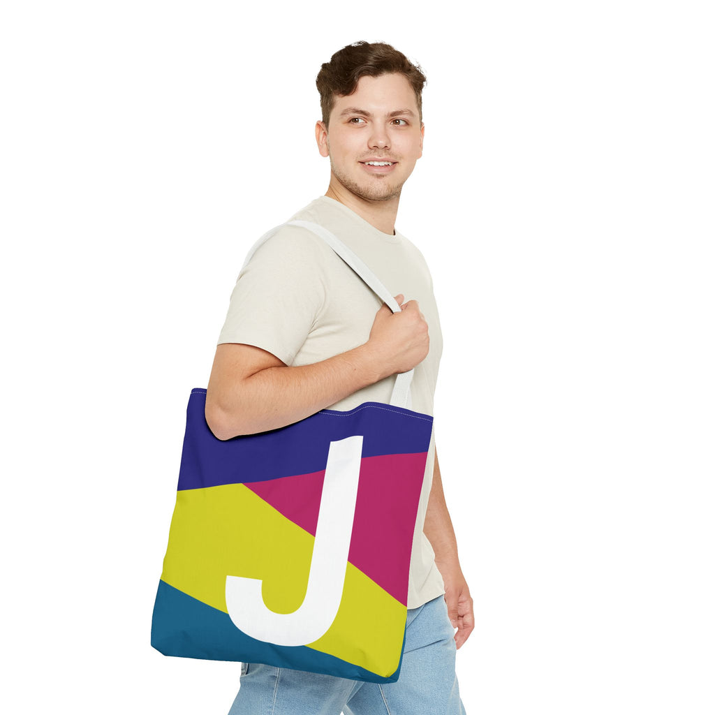 Monogram 'J' Colorblock Tote Bag — Personalized Initial J Shoulder Tote