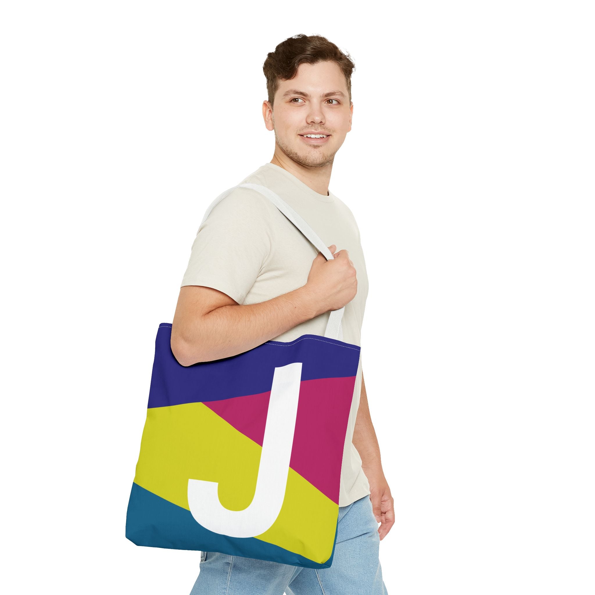 Monogram 'J' Colorblock Tote Bag — Personalized Initial J Shoulder Tote
