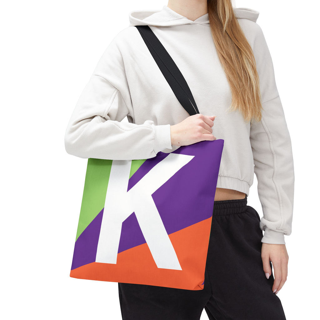 Monogram 'K' Colorblock Tote Bag — Personalized Initial K Shoulder Tote