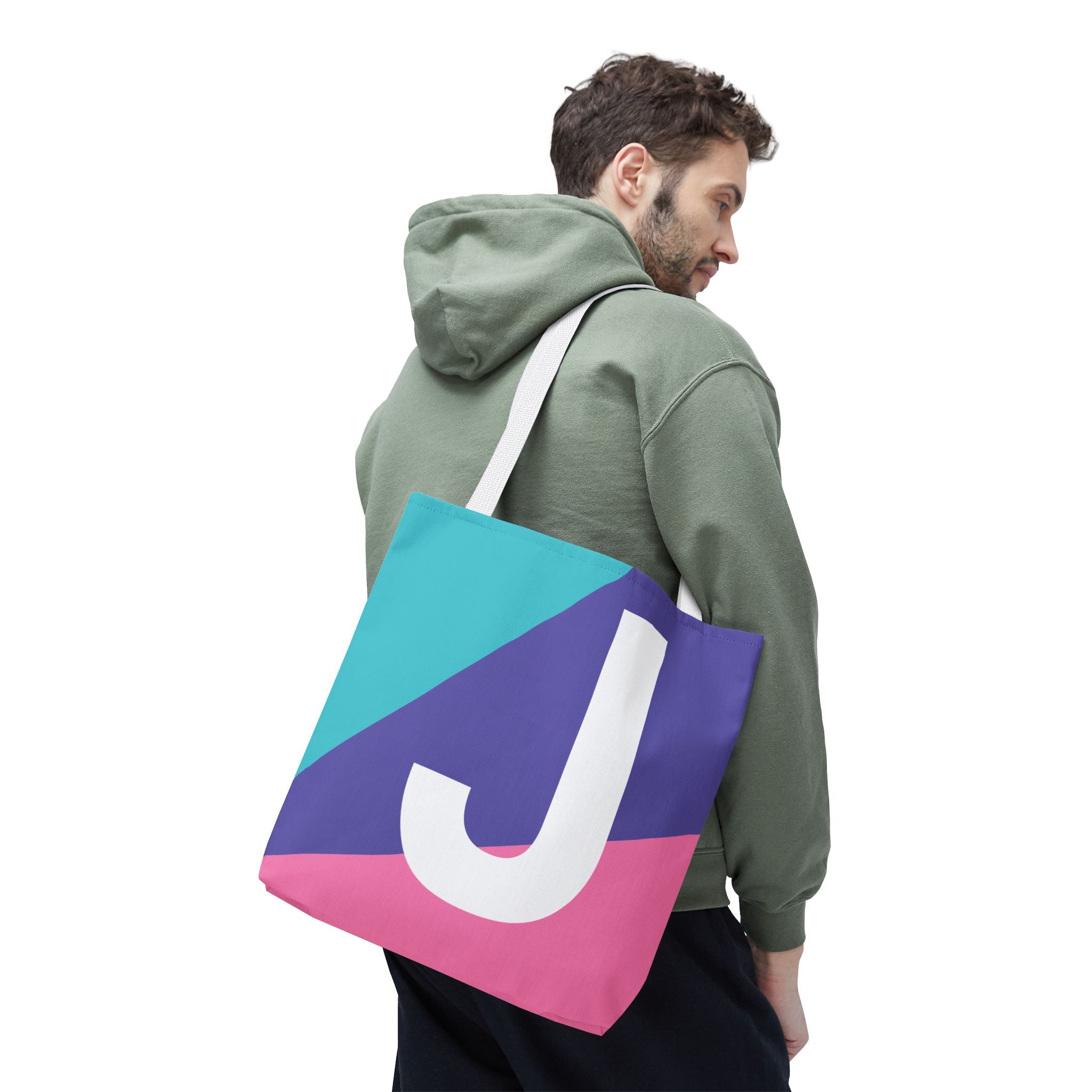 Monogram 'J' Colorblock Tote Bag — Personalized Initial J Shoulder Tote