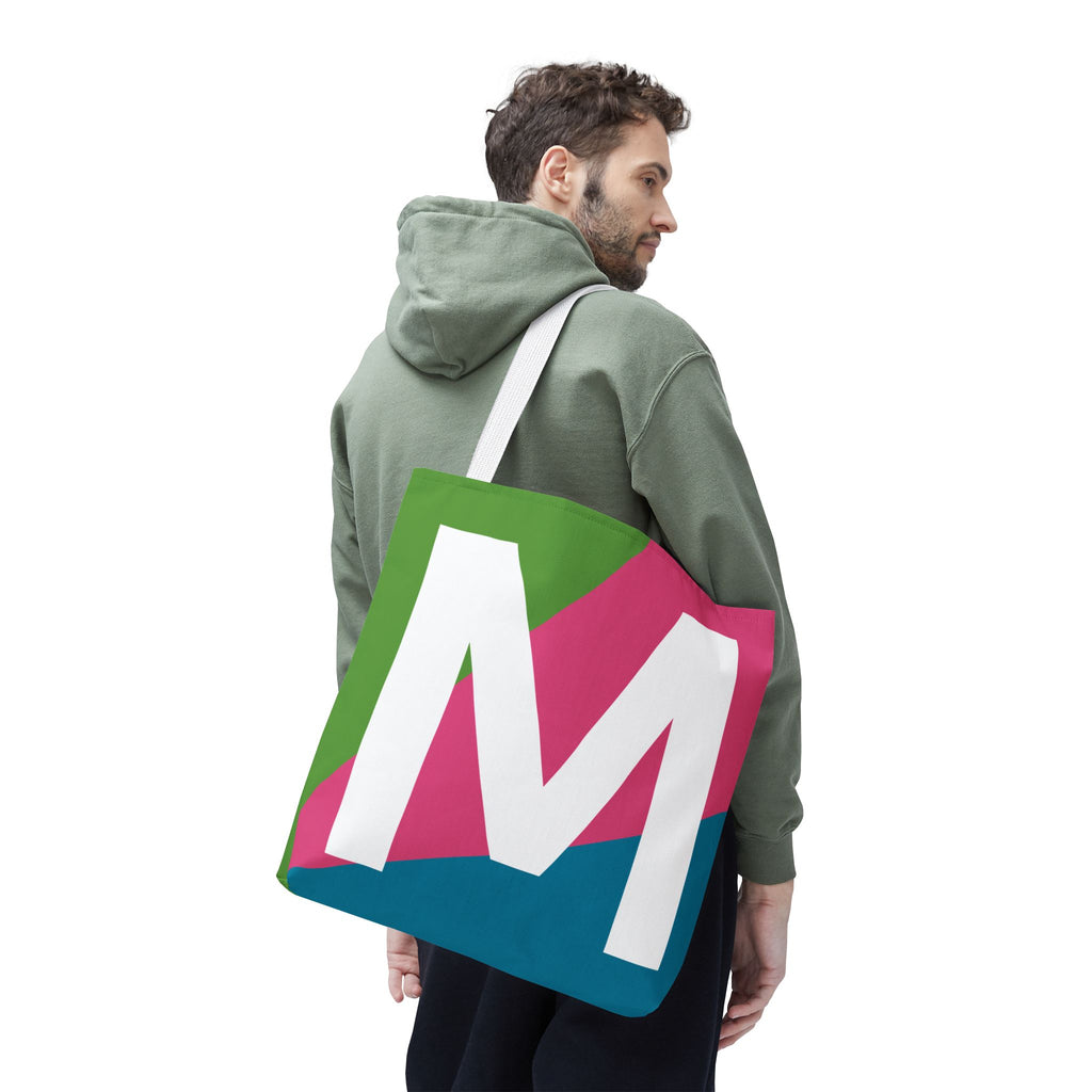 Monogram 'M' Colorblock Tote Bag — Personalized Initial M Shoulder Tote
