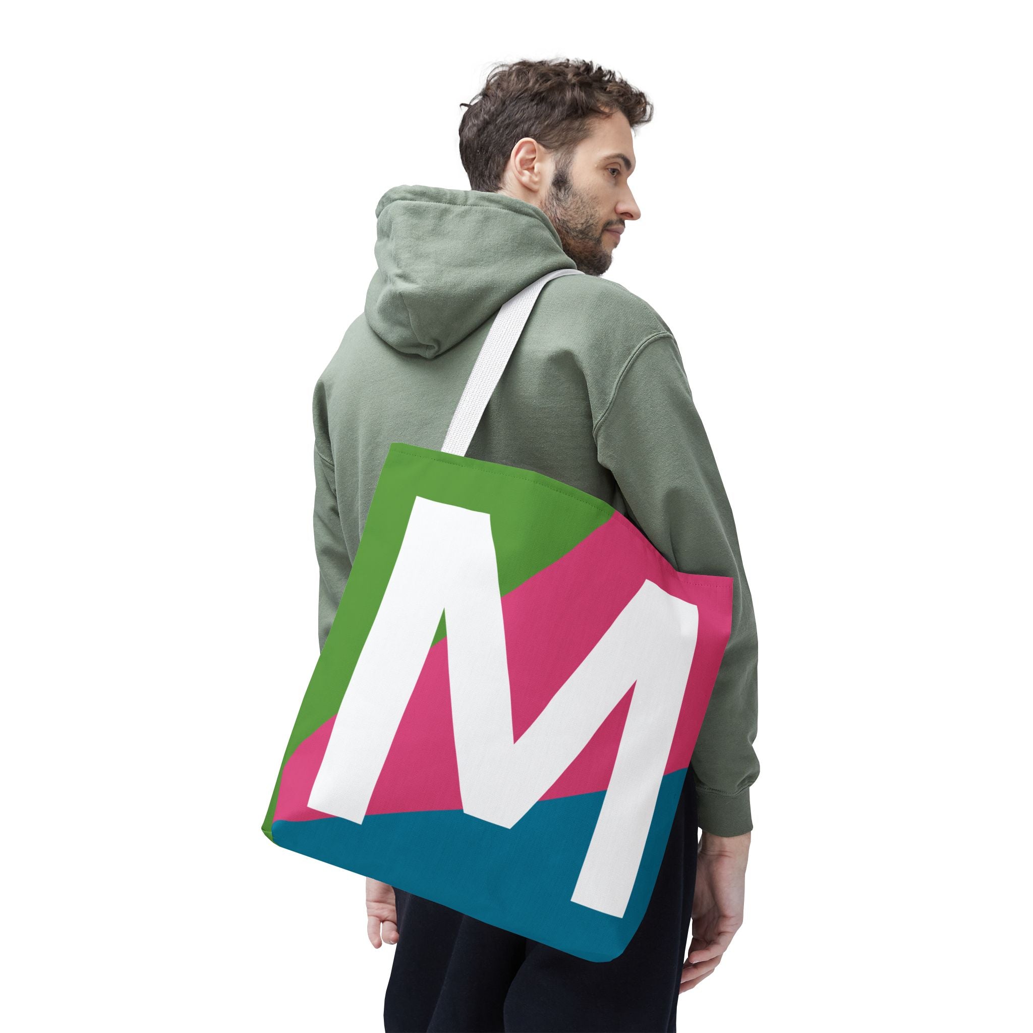 Monogram 'M' Colorblock Tote Bag — Personalized Initial M Shoulder Tote