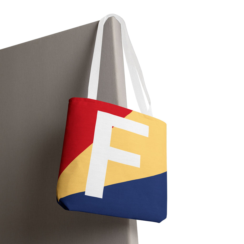 Monogram 'F' Colorblock Tote Bag — Personalized Initial F Shoulder Tote