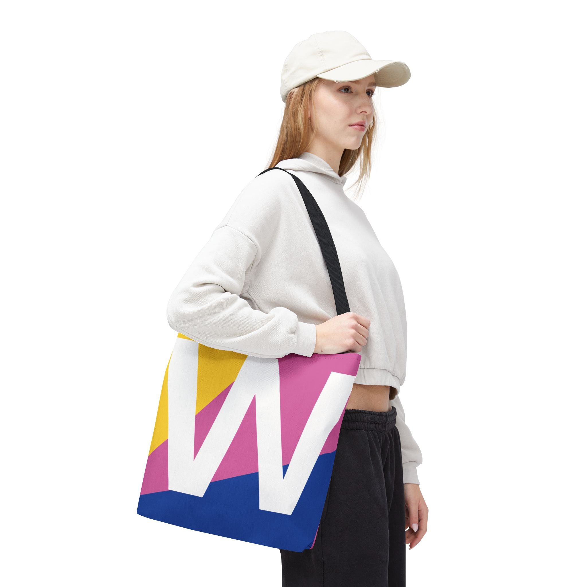 Monogram 'W' Colorblock Tote Bag — Personalized Initial W Shoulder Tote