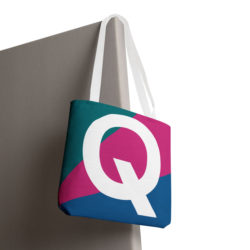 Monogram 'Q' Colorblock Tote Bag — Personalized Initial Q Shoulder Tote