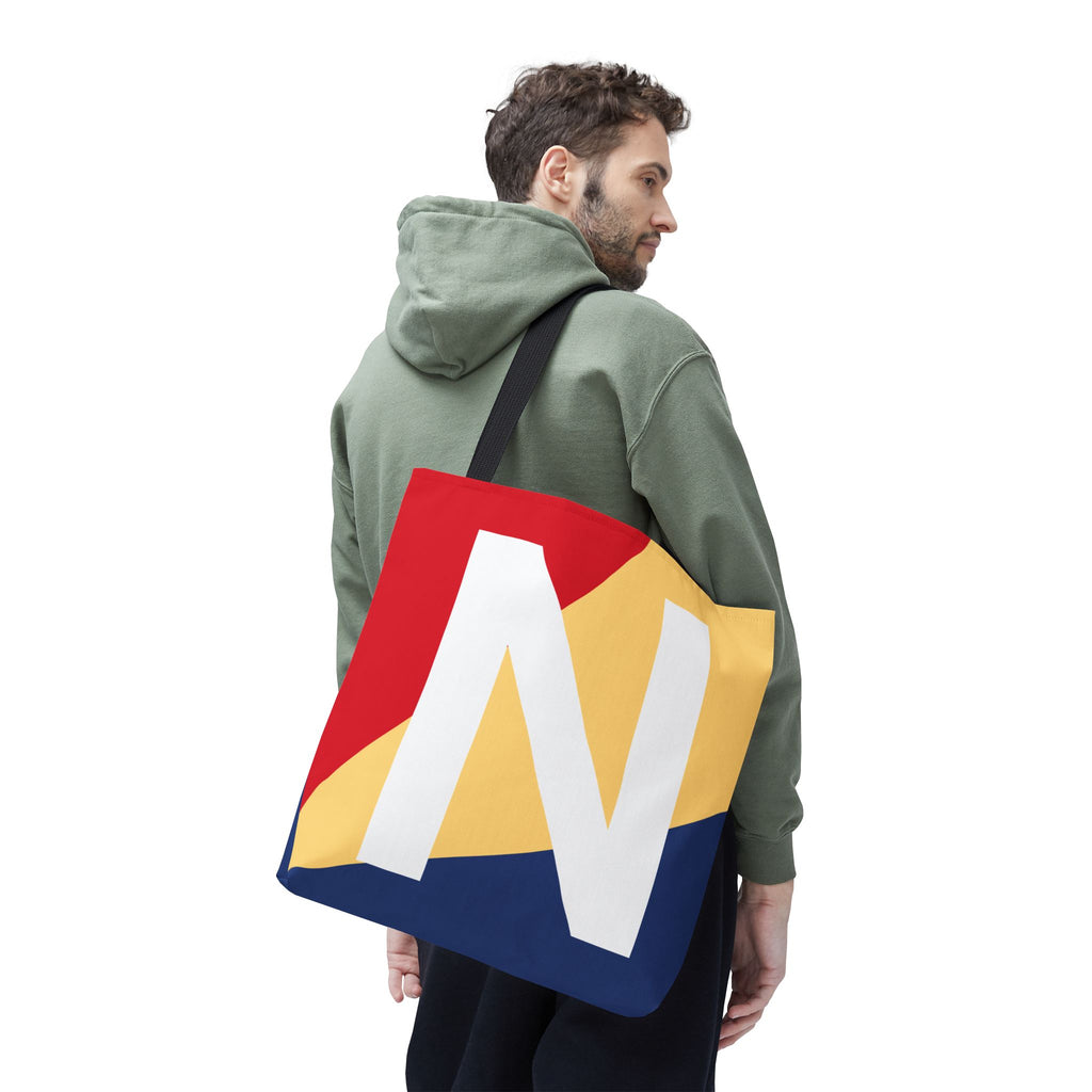Monogram 'N' Colorblock Tote Bag — Personalized Initial N Shoulder Tote