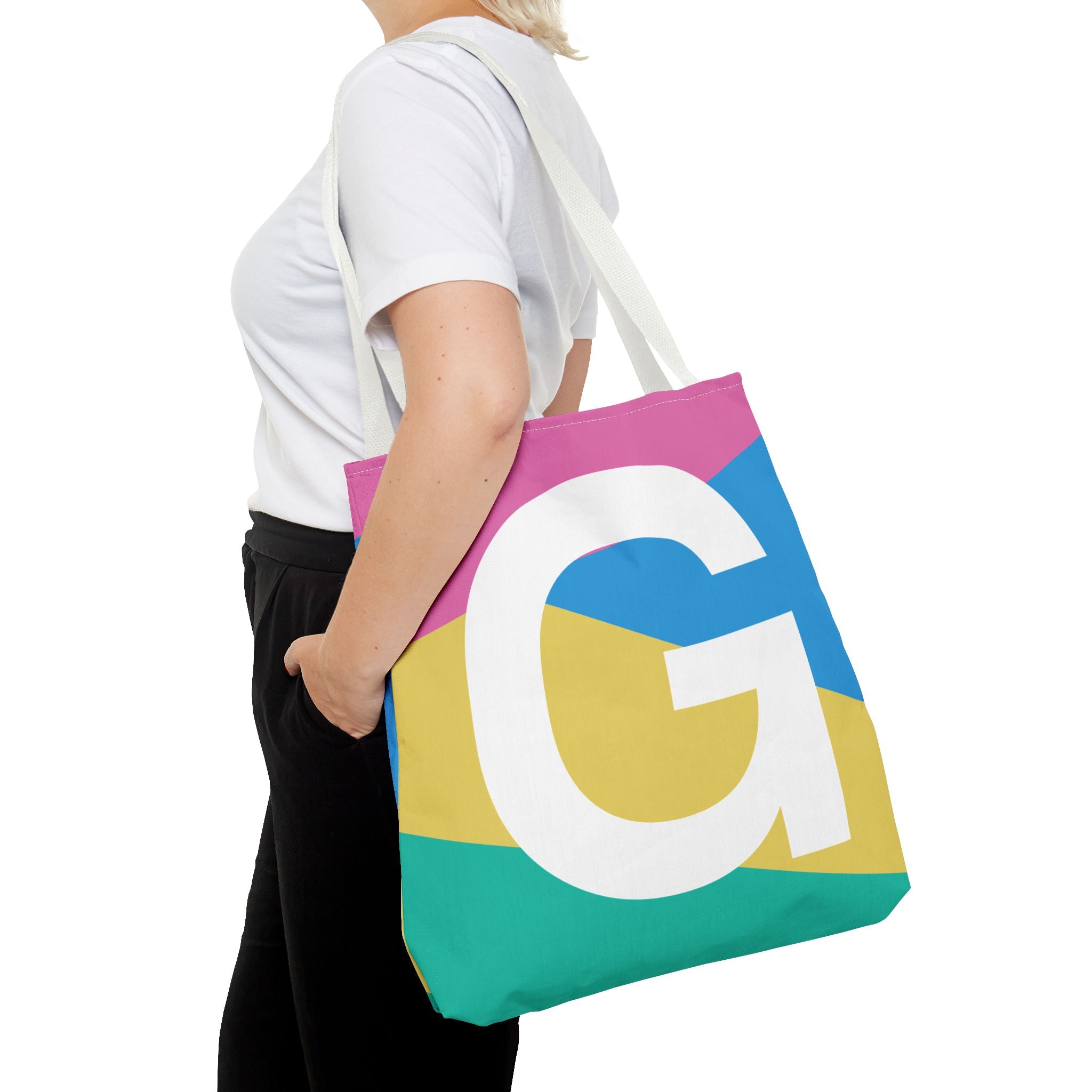 Monogram 'G' Colorblock Tote Bag — Personalized Initial G Shoulder Tote