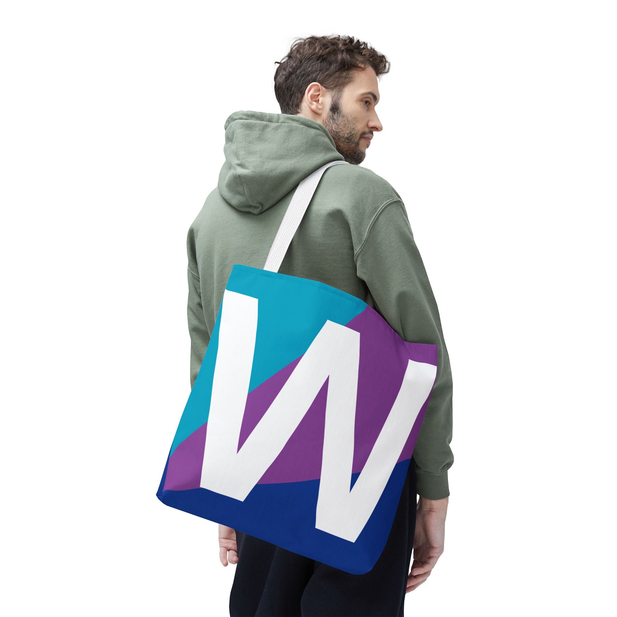 Monogram 'W' Colorblock Tote Bag — Personalized Initial W Shoulder Tote