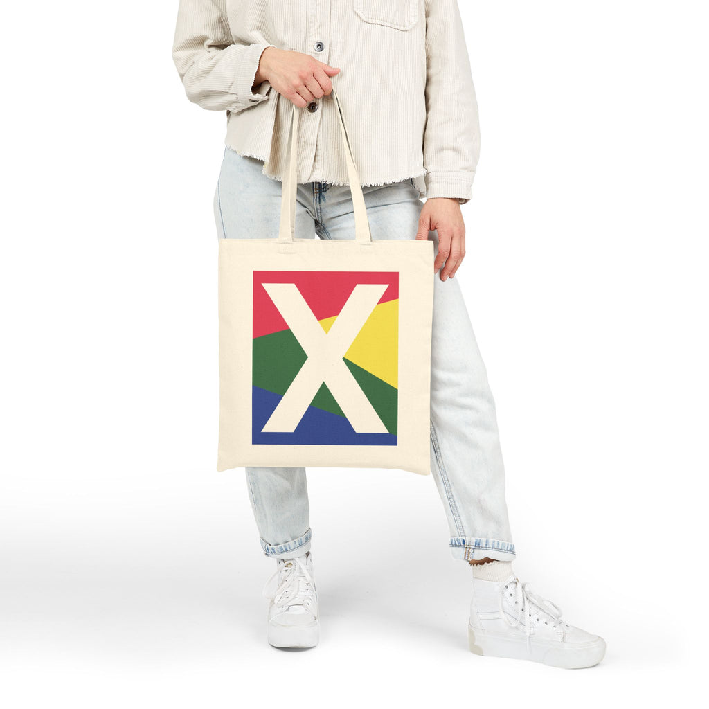 Initial X Colorblock Canvas Tote Bag — Monogram Letter X Reusable Grocery Tote