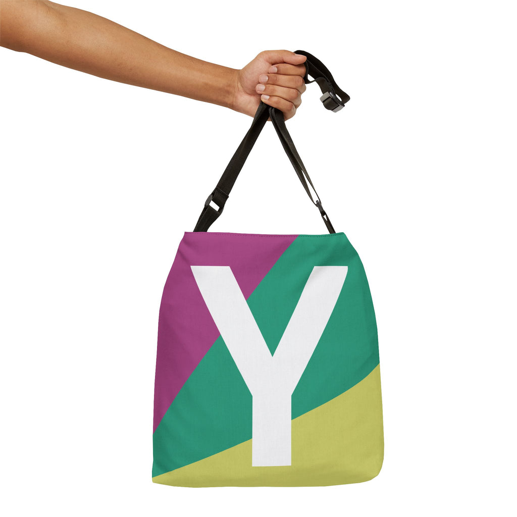 Initial Letter 'Y' Colorblock Adjustable Tote Bag — Monogram Alphabet Shoulder Bag