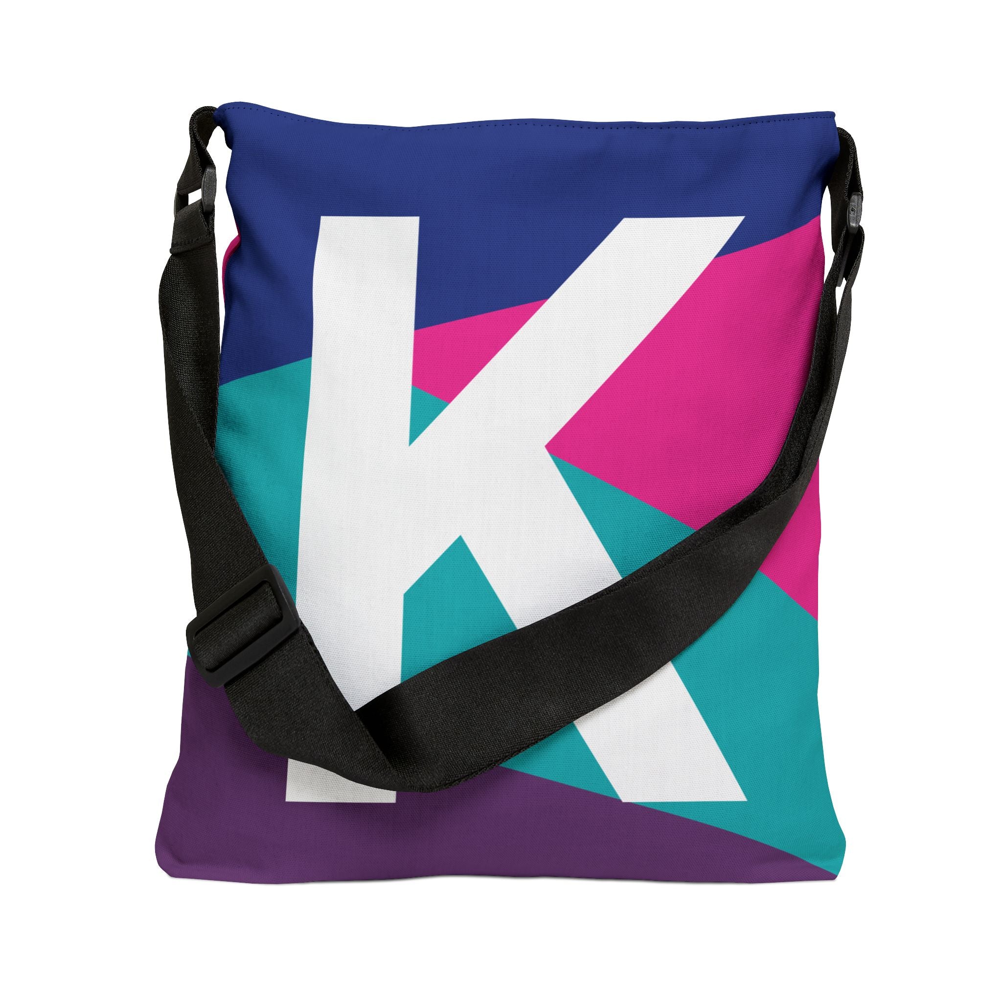 Initial Letter 'K' Colorblock Adjustable Tote Bag — Monogram Alphabet Shoulder Bag