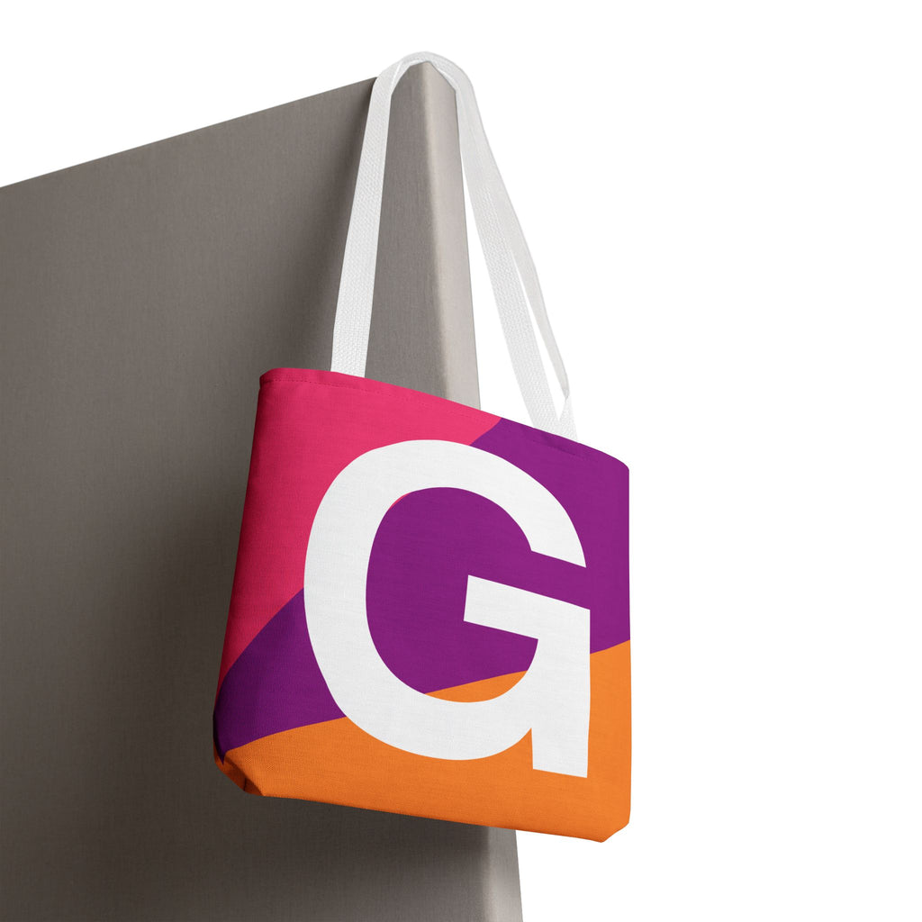 Monogram 'G' Colorblock Tote Bag — Personalized Initial G Shoulder Tote