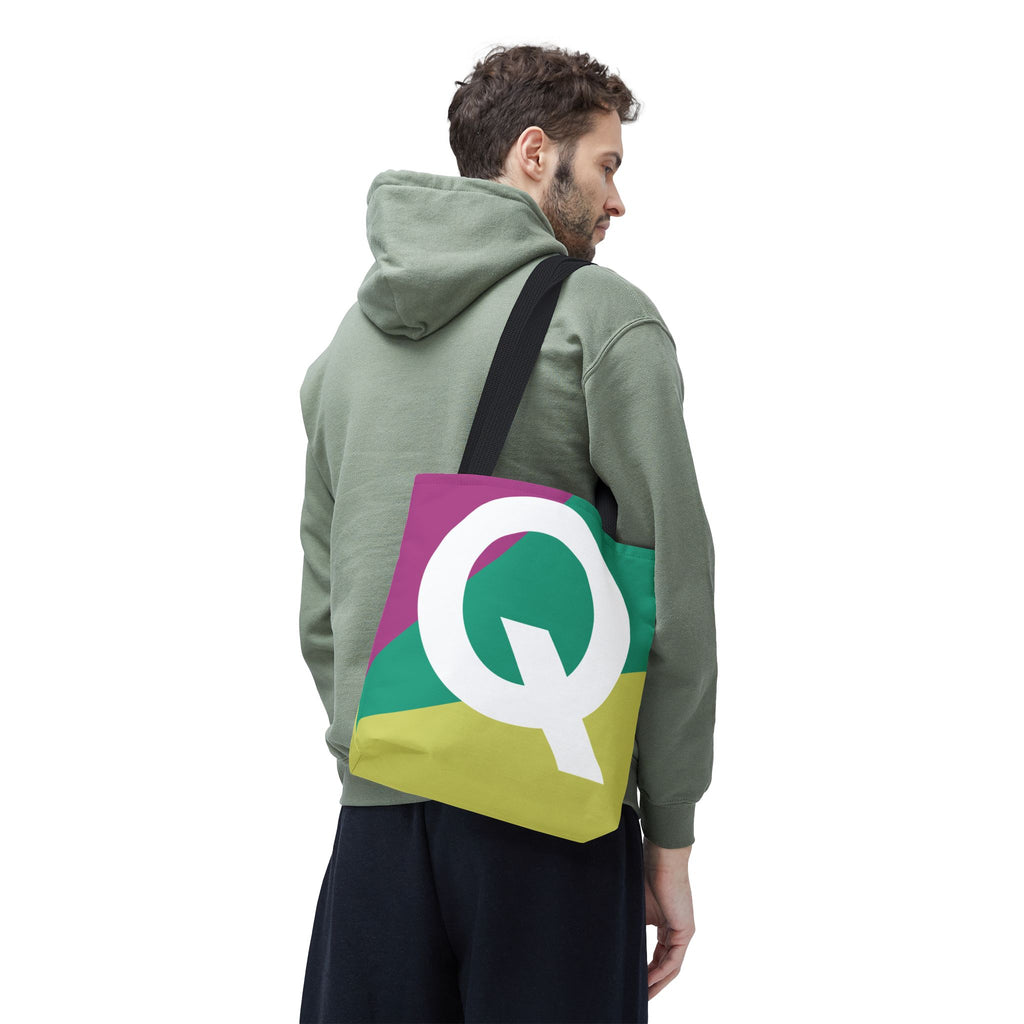 Monogram 'Q' Colorblock Tote Bag — Personalized Initial Q Shoulder Tote