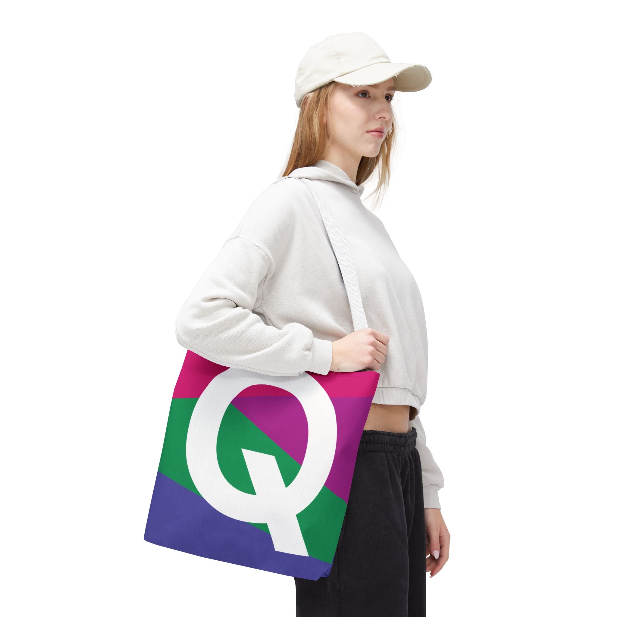 Monogram 'Q' Colorblock Tote Bag — Personalized Initial Q Shoulder Tote