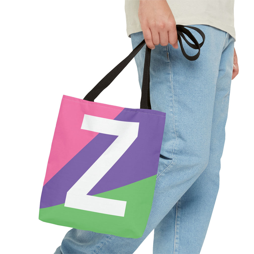 Monogram 'Z' Colorblock Tote Bag — Personalized Initial Z Shoulder Tote