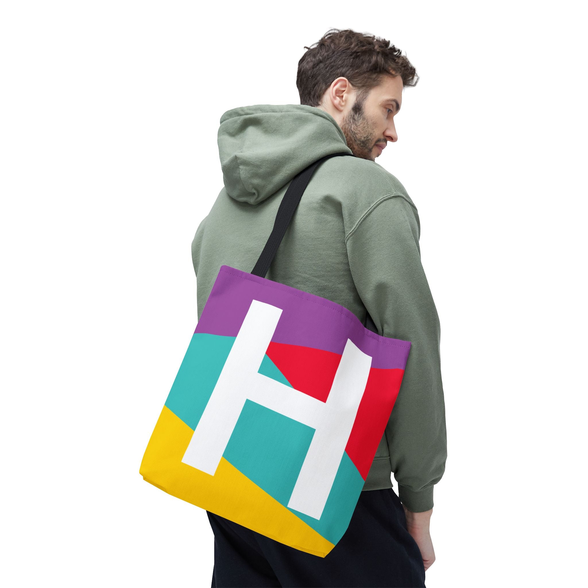 Monogram 'H' Colorblock Tote Bag — Personalized Initial H Shoulder Tote