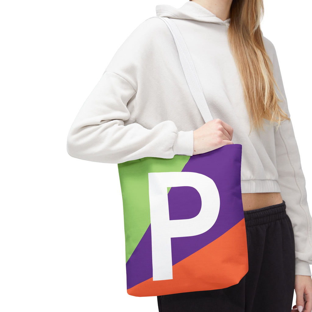 Monogram 'P' Colorblock Tote Bag — Personalized Initial P Shoulder Tote