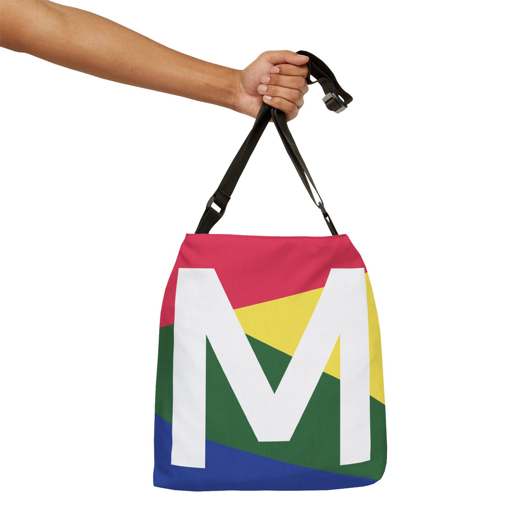 Initial Letter 'M' Colorblock Adjustable Tote Bag — Monogram Alphabet Shoulder Bag