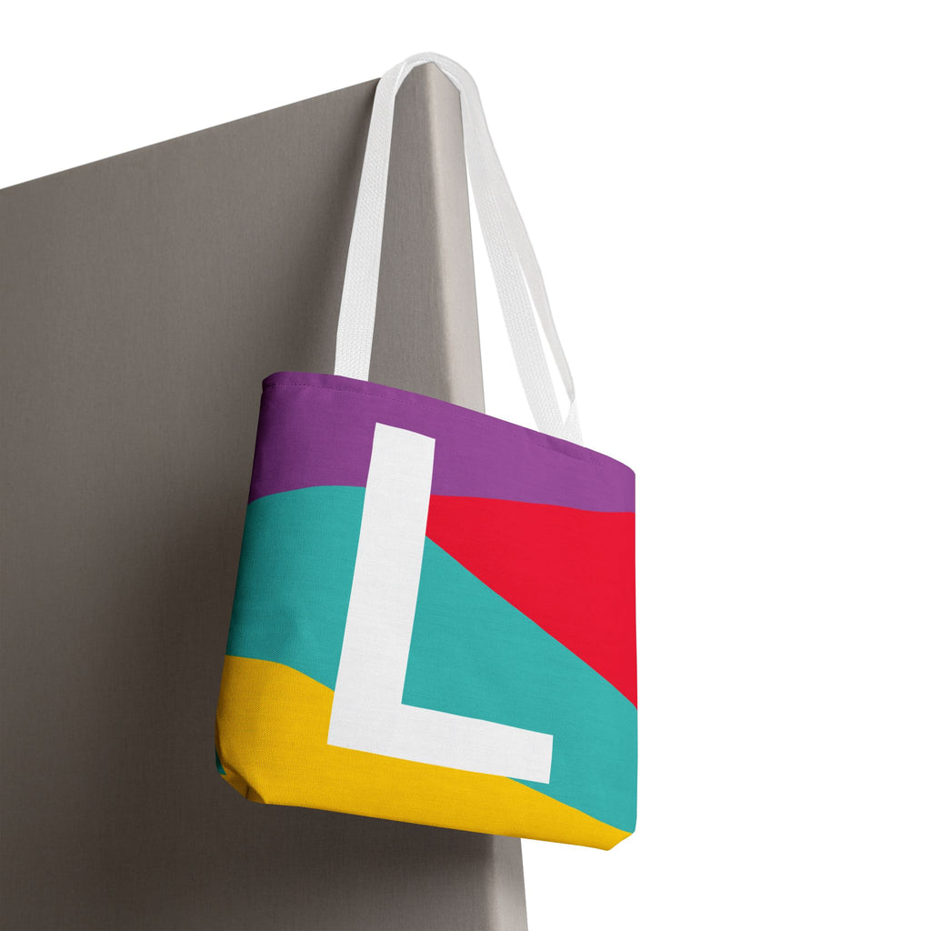 Monogram 'L' Colorblock Tote Bag — Personalized Initial L Shoulder Tote