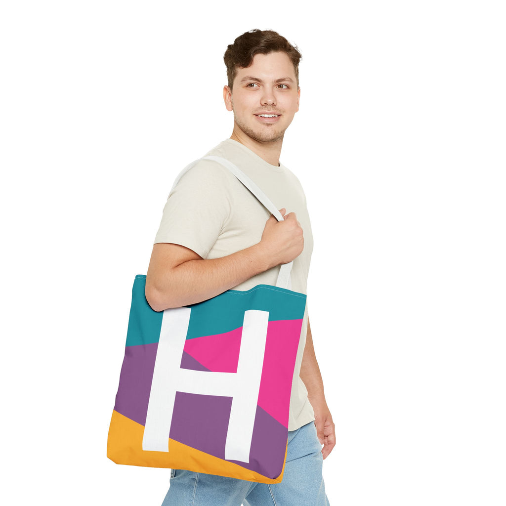 Monogram 'H' Colorblock Tote Bag — Personalized Initial H Shoulder Tote