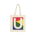 Initial U Colorblock Canvas Tote Bag — Monogram Letter U Reusable Grocery Tote