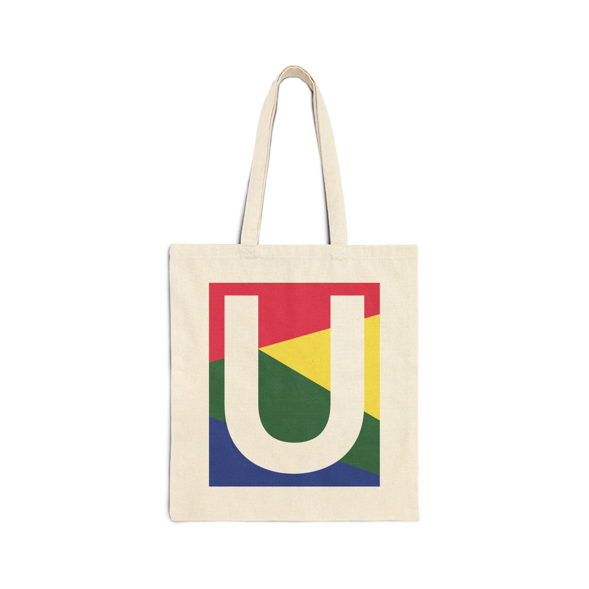 Initial U Colorblock Canvas Tote Bag — Monogram Letter U Reusable Grocery Tote
