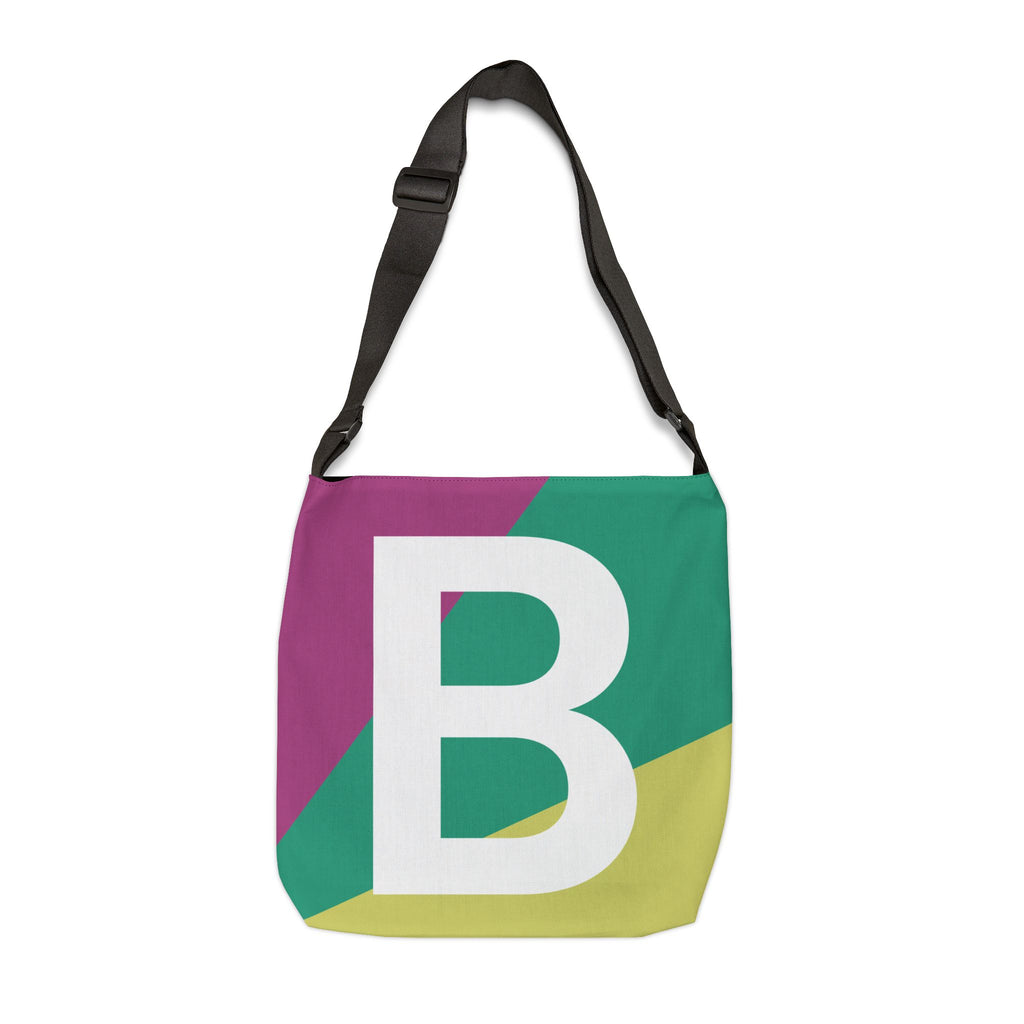 Initial Letter 'B' Colorblock Adjustable Tote Bag — Monogram Alphabet Shoulder Bag