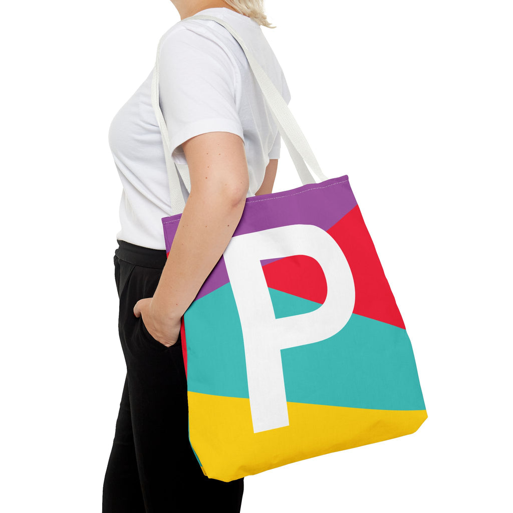 Monogram 'P' Colorblock Tote Bag — Personalized Initial P Shoulder Tote