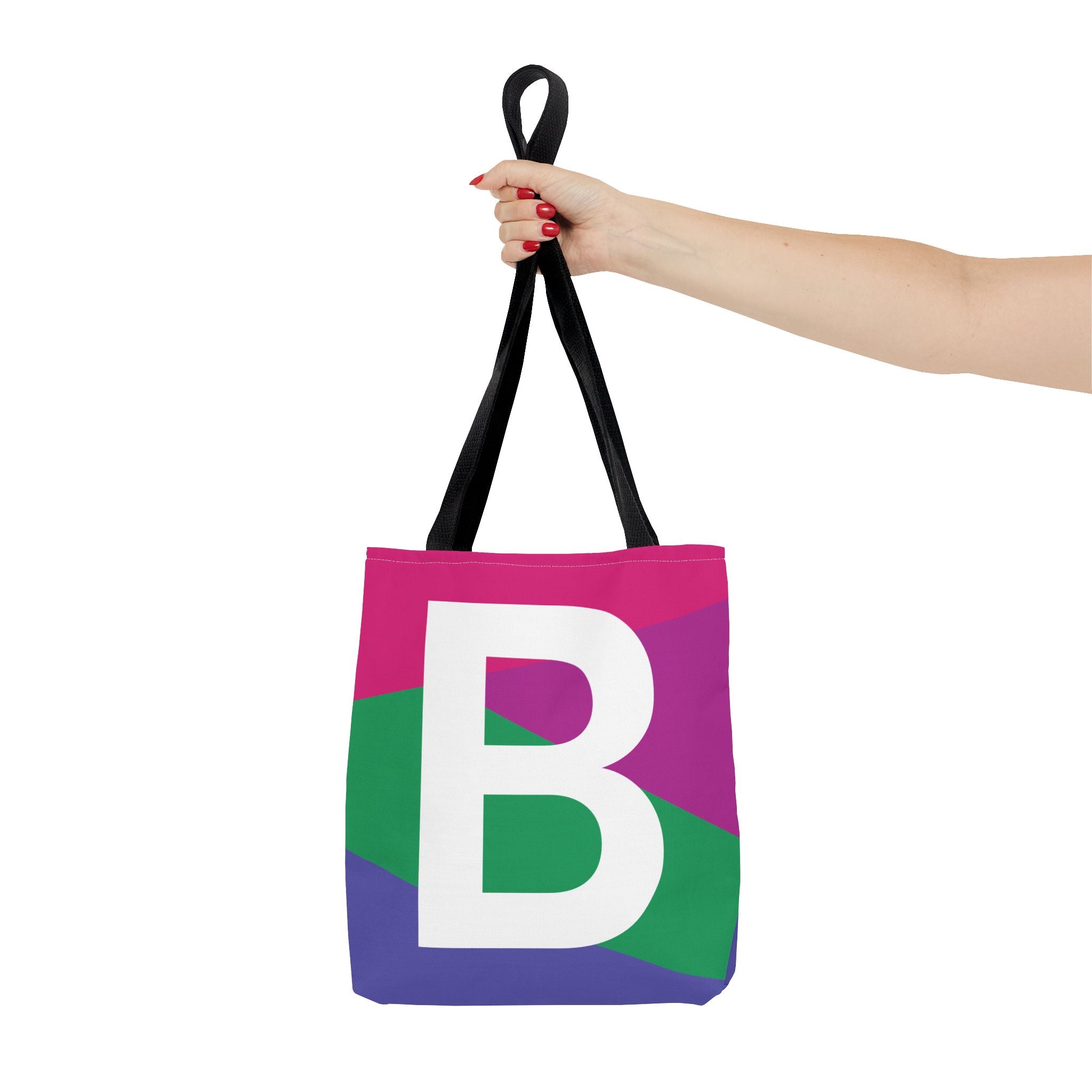Monogram 'B' Colorblock Tote Bag — Personalized Initial B Shoulder Tote