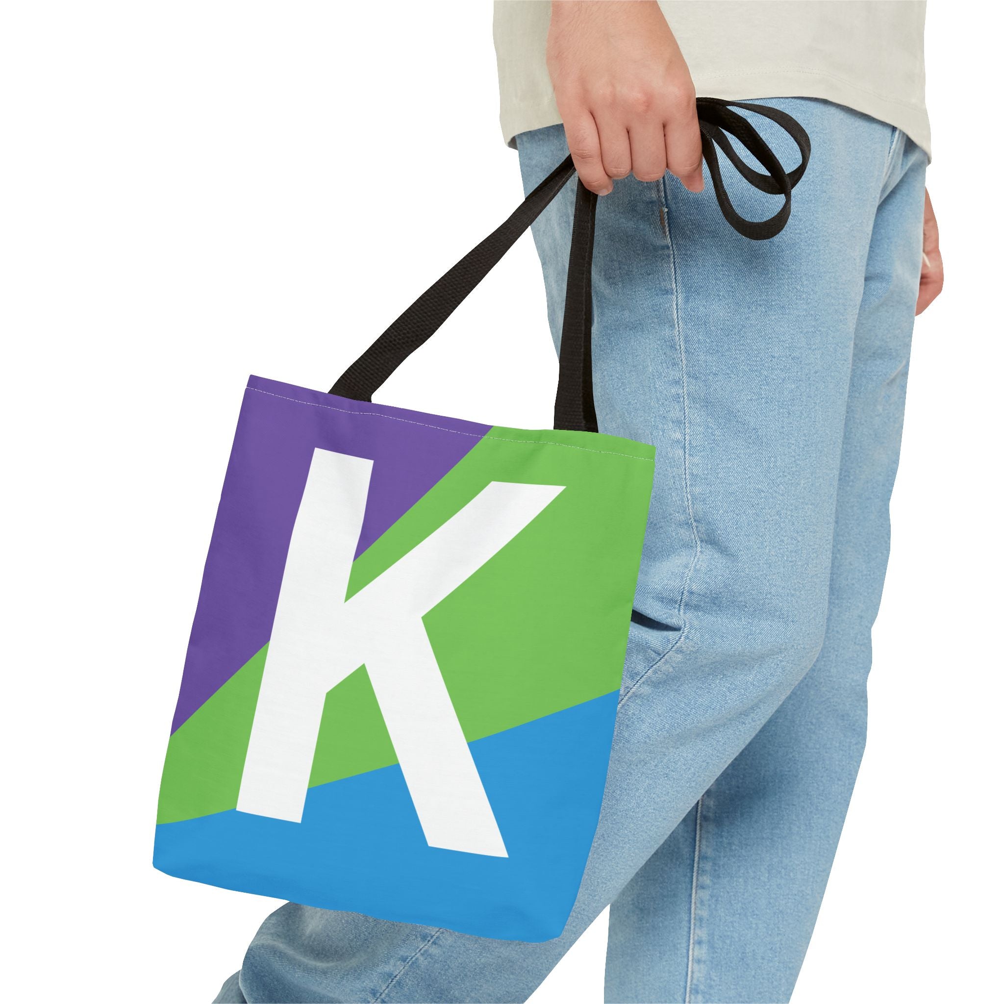 Monogram 'K' Colorblock Tote Bag — Personalized Initial K Shoulder Tote