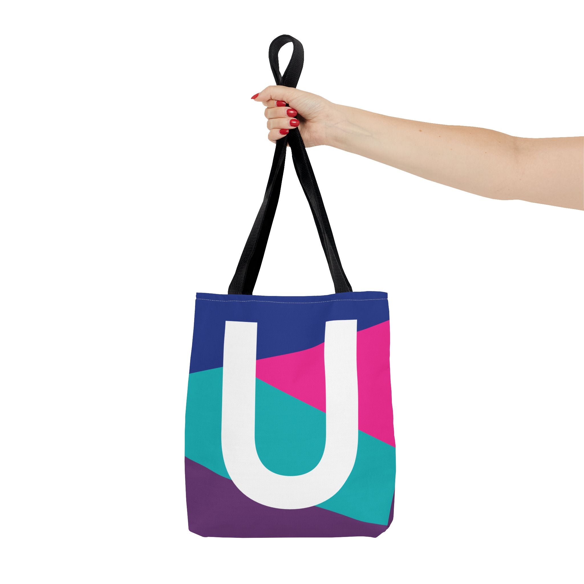 Monogram 'U' Colorblock Tote Bag — Personalized Initial U Shoulder Tote