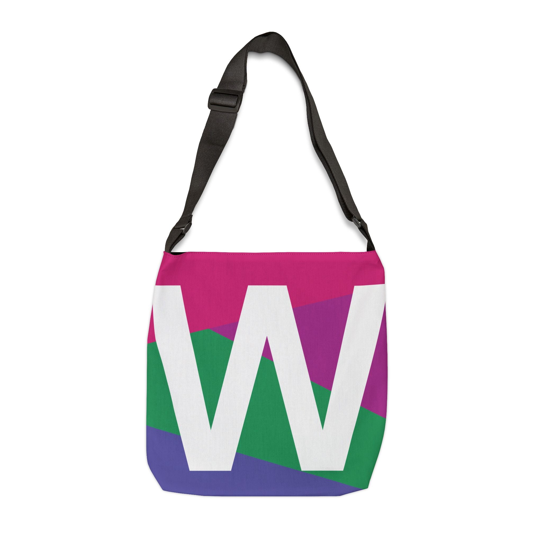 Initial Letter 'W' Colorblock Adjustable Tote Bag — Monogram Alphabet Shoulder Bag