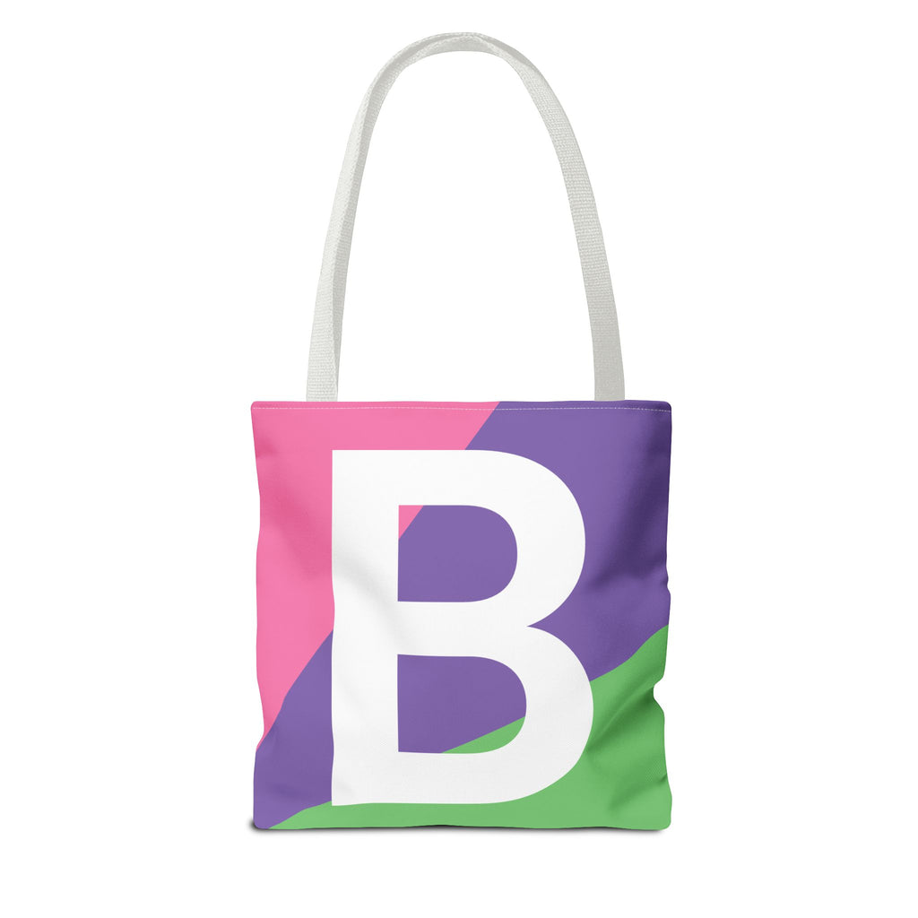 Monogram 'B' Colorblock Tote Bag — Personalized Initial B Shoulder Tote