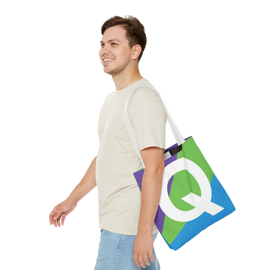 Monogram 'Q' Colorblock Tote Bag — Personalized Initial Q Shoulder Tote