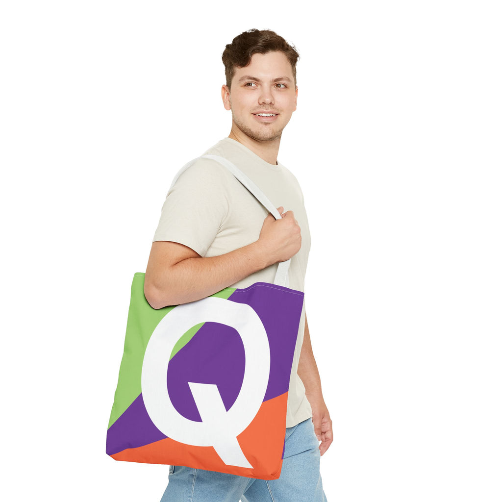 Monogram 'Q' Colorblock Tote Bag — Personalized Initial Q Shoulder Tote