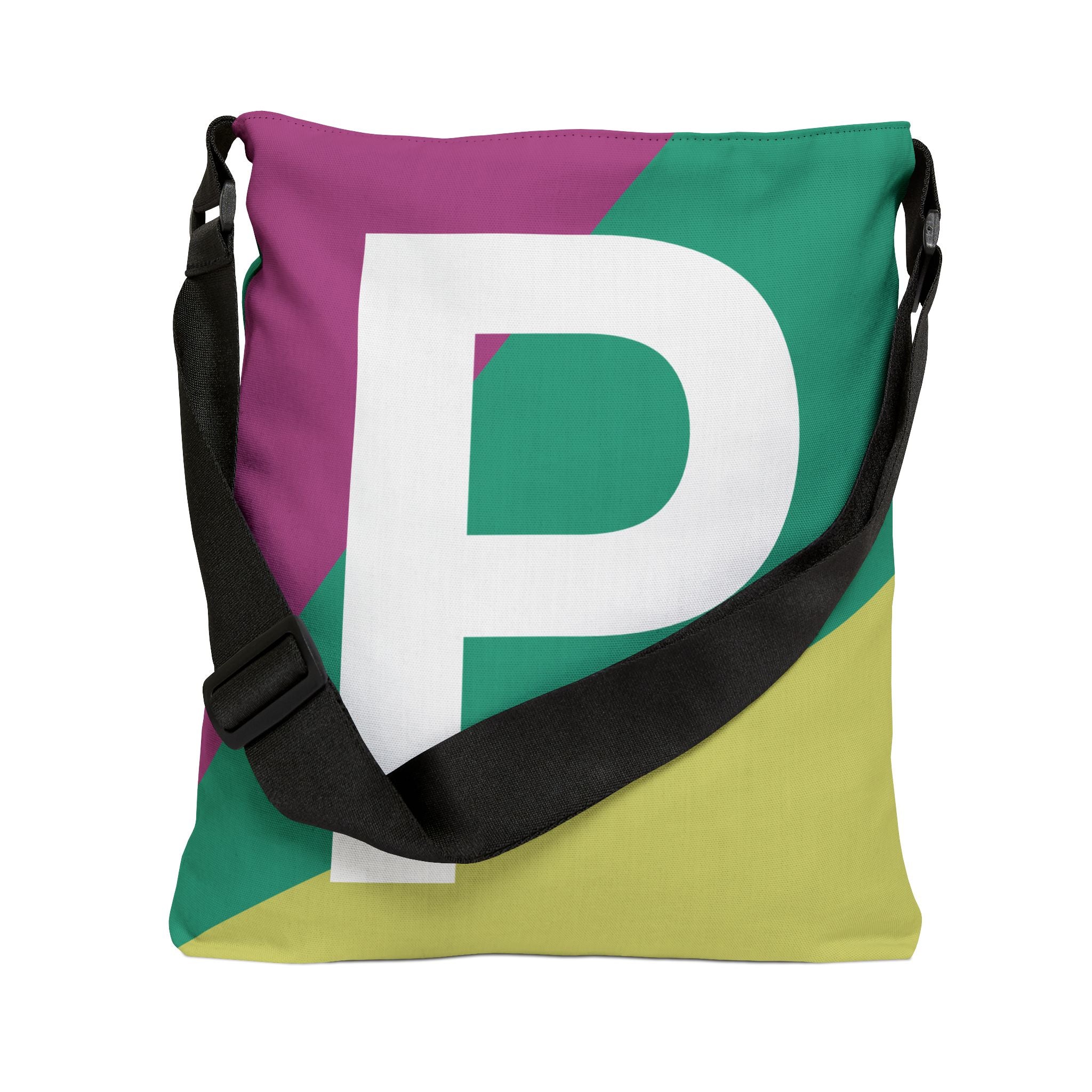 Initial Letter 'P' Colorblock Adjustable Tote Bag — Monogram Alphabet Shoulder Bag