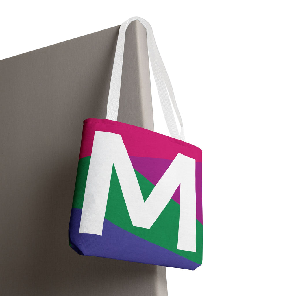 Monogram 'M' Colorblock Tote Bag — Personalized Initial M Shoulder Tote