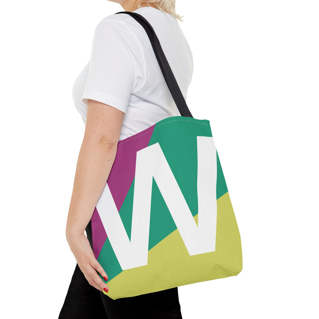 Monogram 'W' Colorblock Tote Bag — Personalized Initial W Shoulder Tote