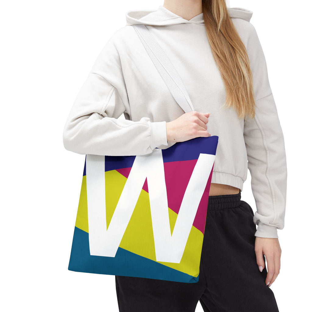 Monogram 'W' Colorblock Tote Bag — Personalized Initial W Shoulder Tote