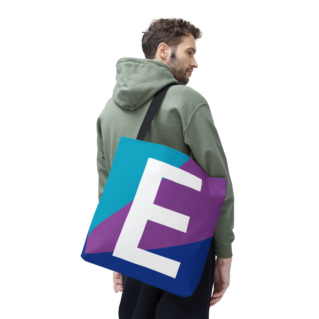 Monogram 'E' Colorblock Tote Bag — Personalized Initial E Shoulder Tote