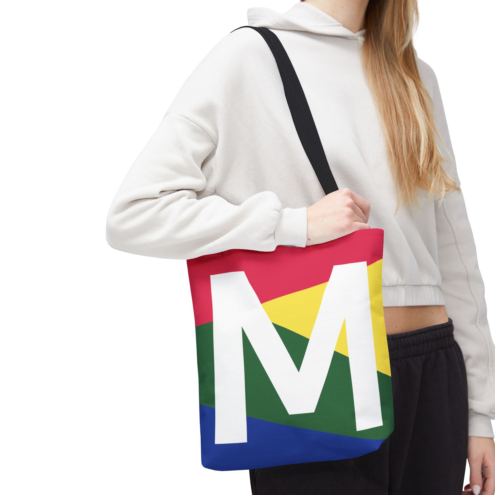 Monogram 'M' Colorblock Tote Bag — Personalized Initial M Shoulder Tote