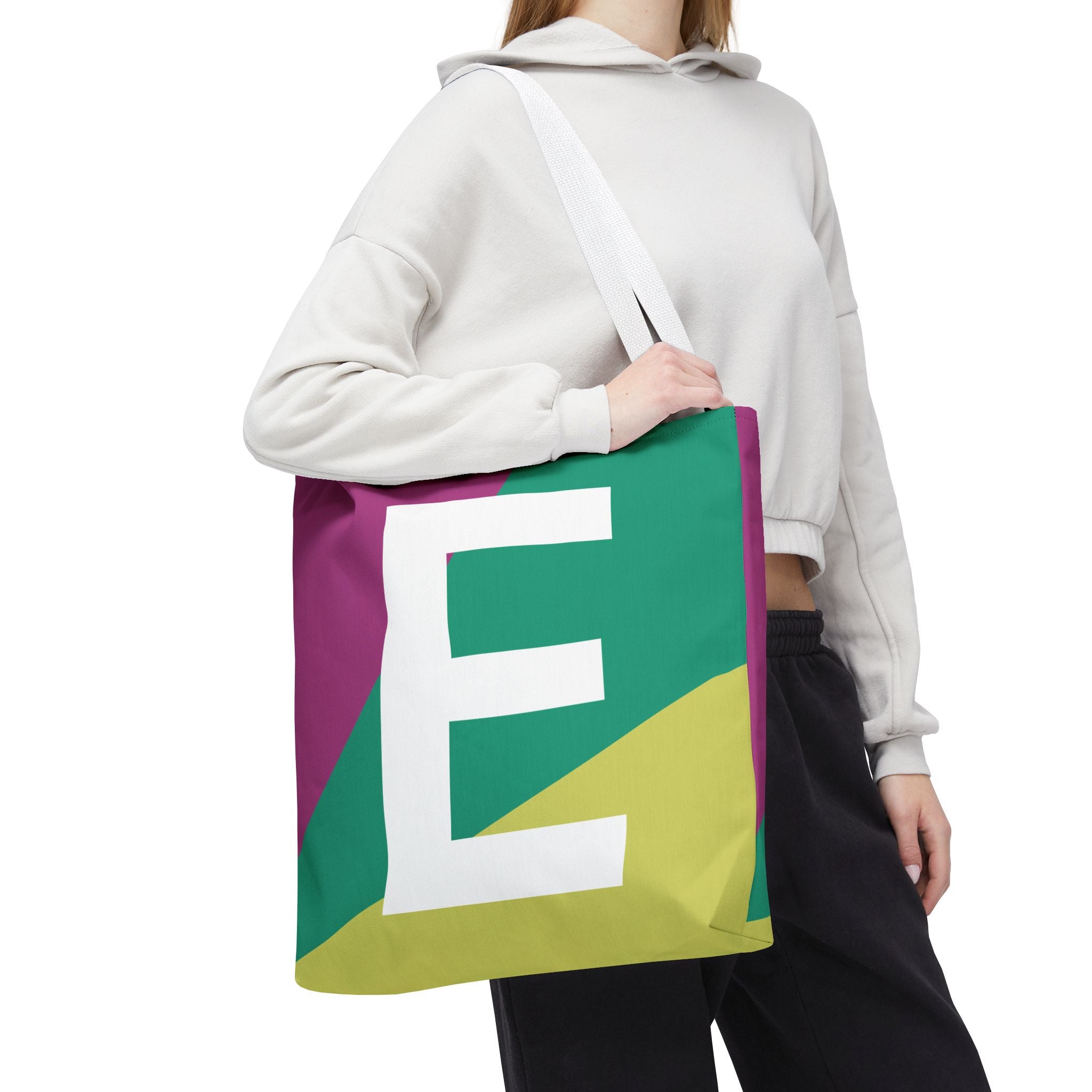 Monogram 'E' Colorblock Tote Bag — Personalized Initial E Shoulder Tote