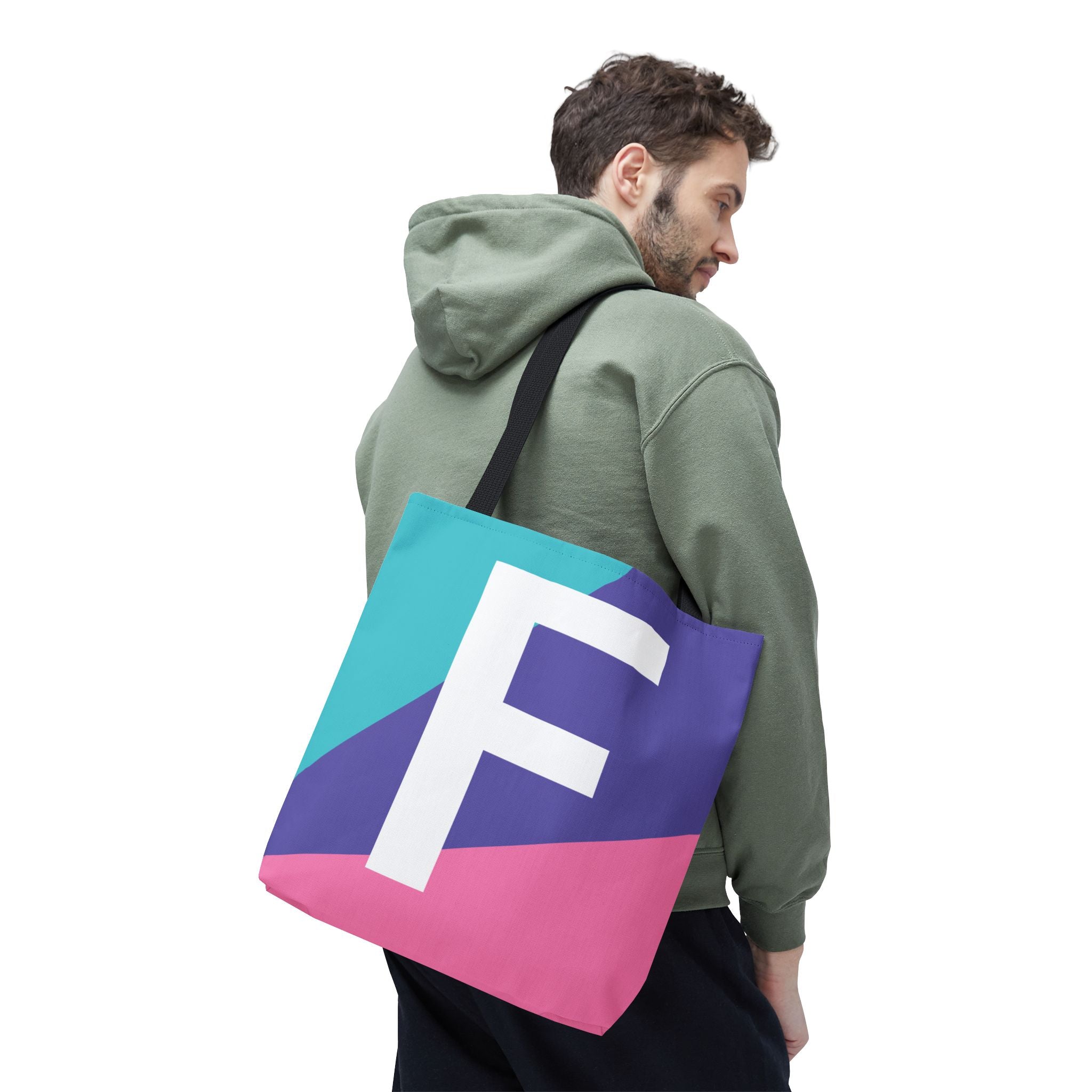 Monogram 'F' Colorblock Tote Bag — Personalized Initial F Shoulder Tote