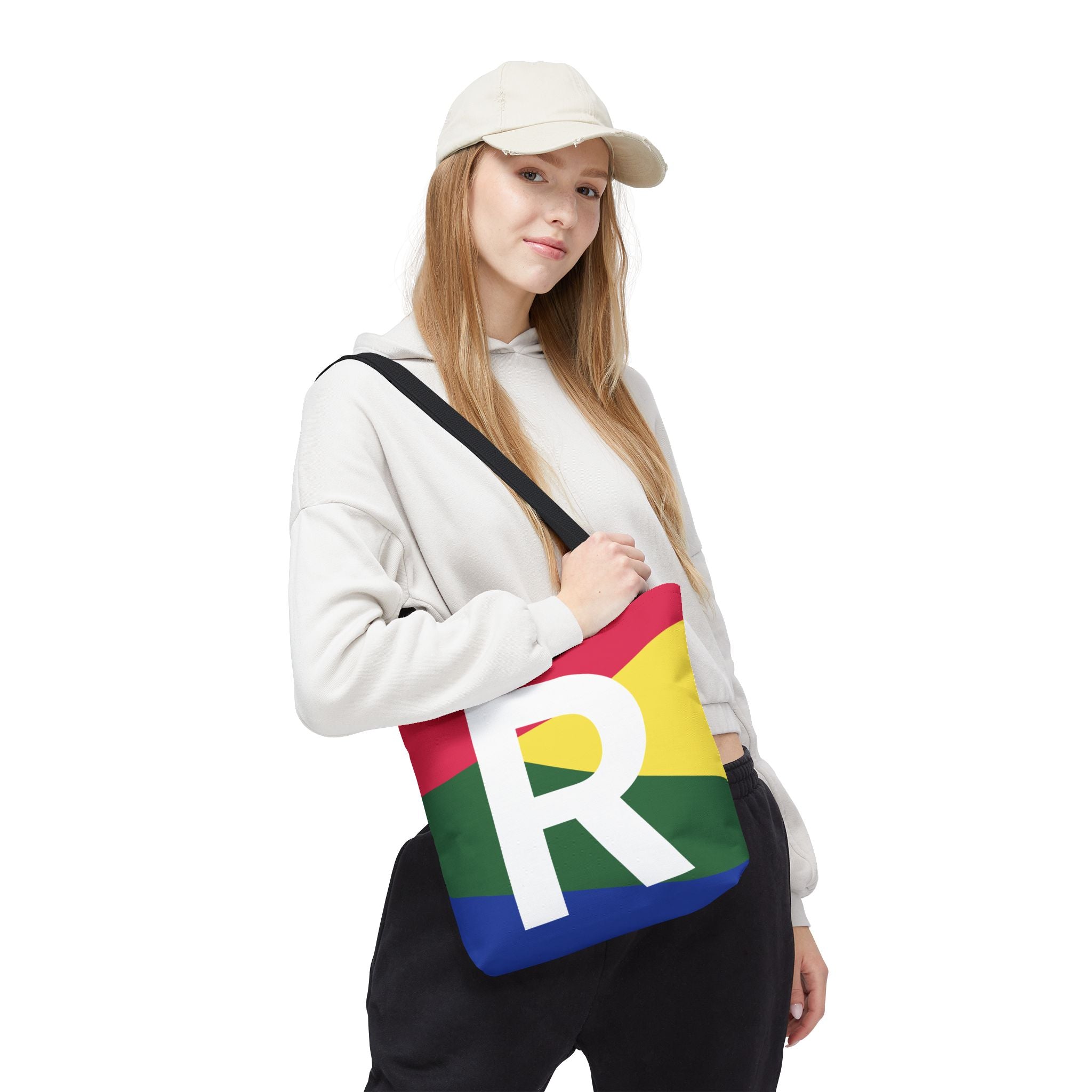 Monogram 'R' Colorblock Tote Bag — Personalized Initial R Shoulder Tote