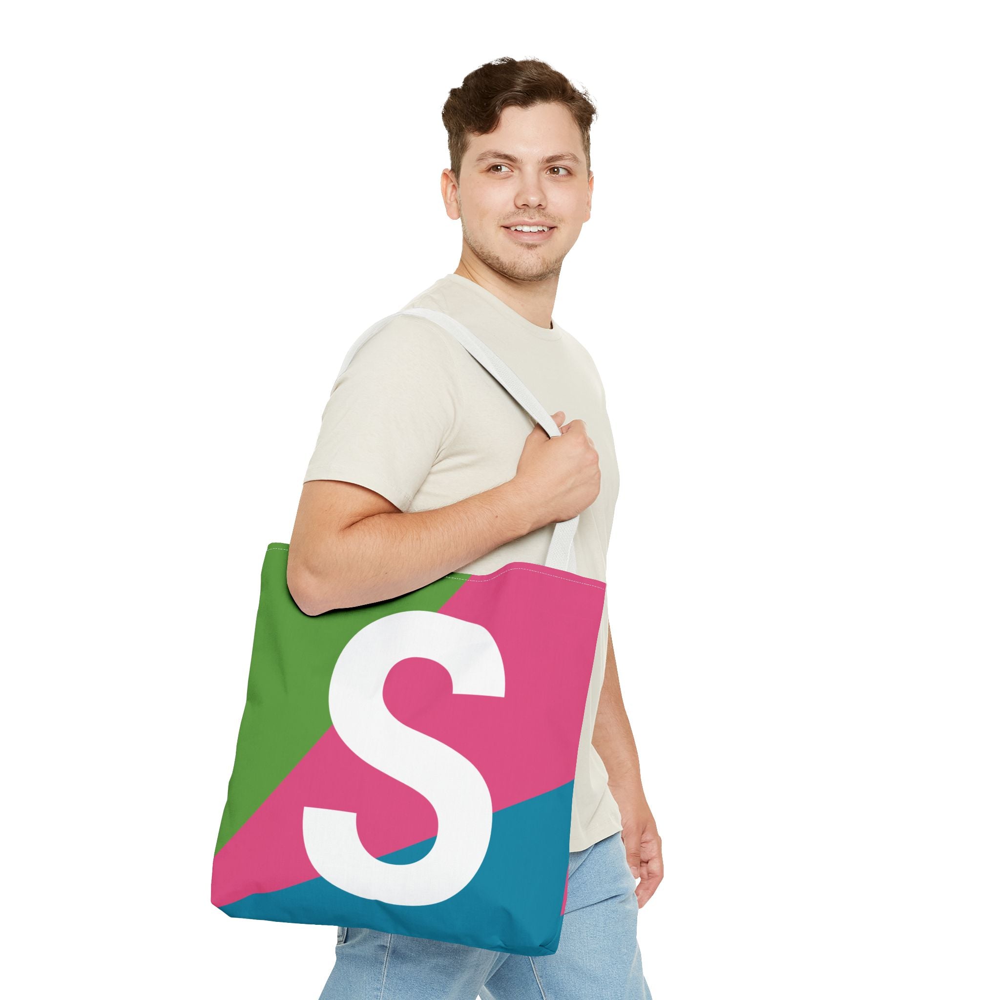 Monogram 'S' Colorblock Tote Bag — Personalized Initial S Shoulder Tote