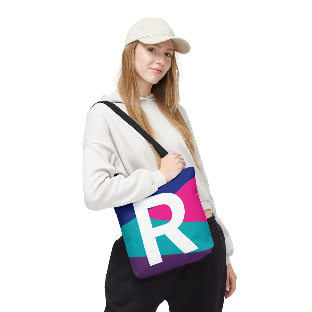 Monogram 'R' Colorblock Tote Bag — Personalized Initial R Shoulder Tote