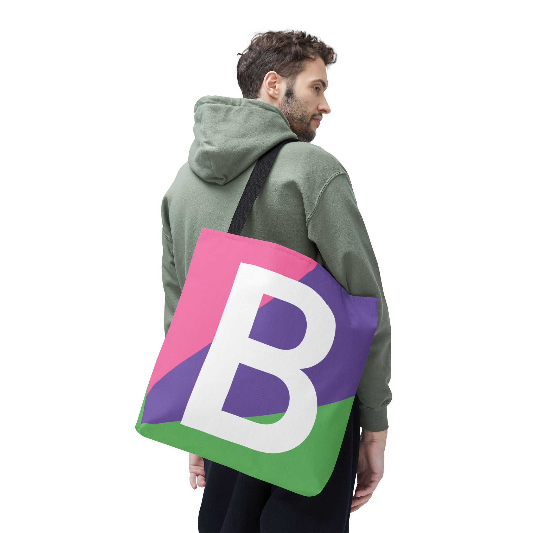 Monogram 'B' Colorblock Tote Bag — Personalized Initial B Shoulder Tote