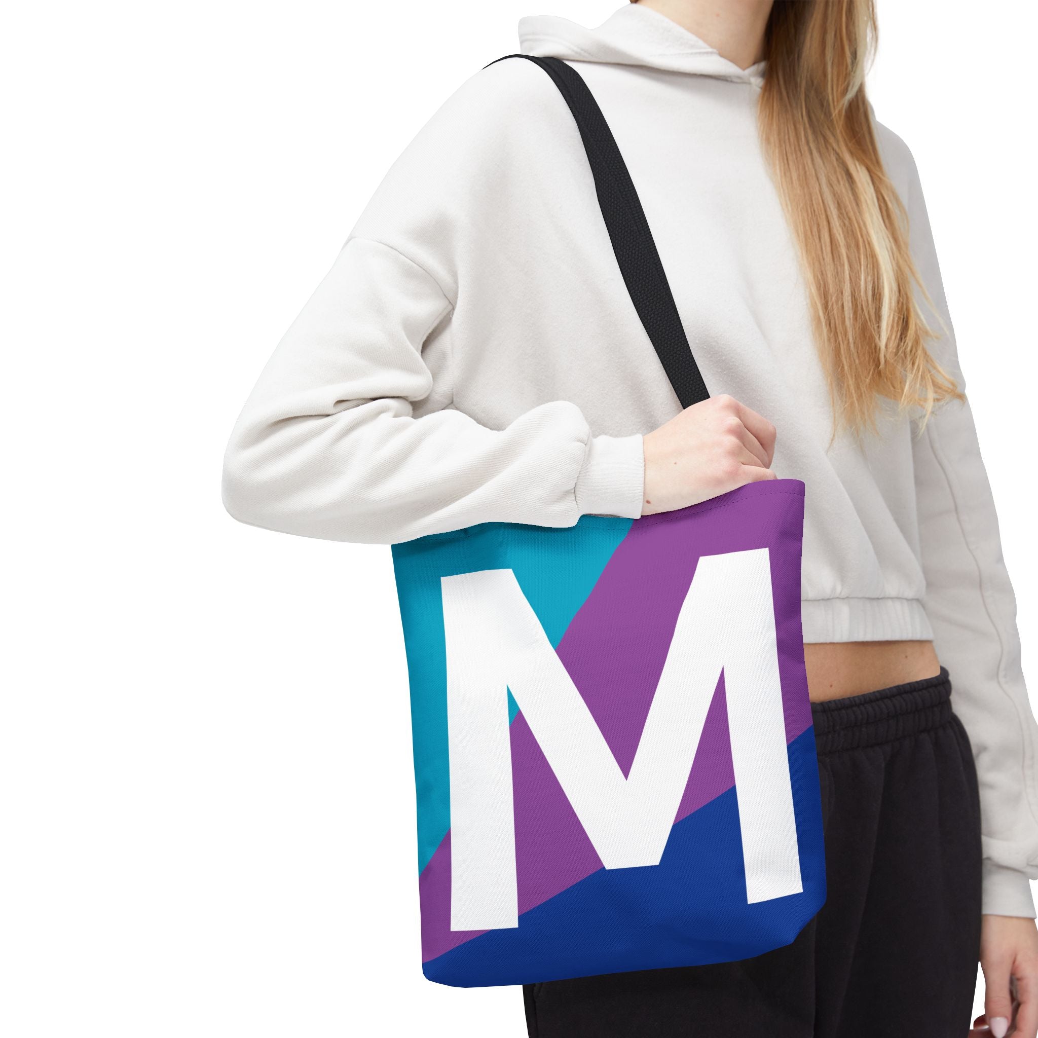 Monogram 'M' Colorblock Tote Bag — Personalized Initial M Shoulder Tote