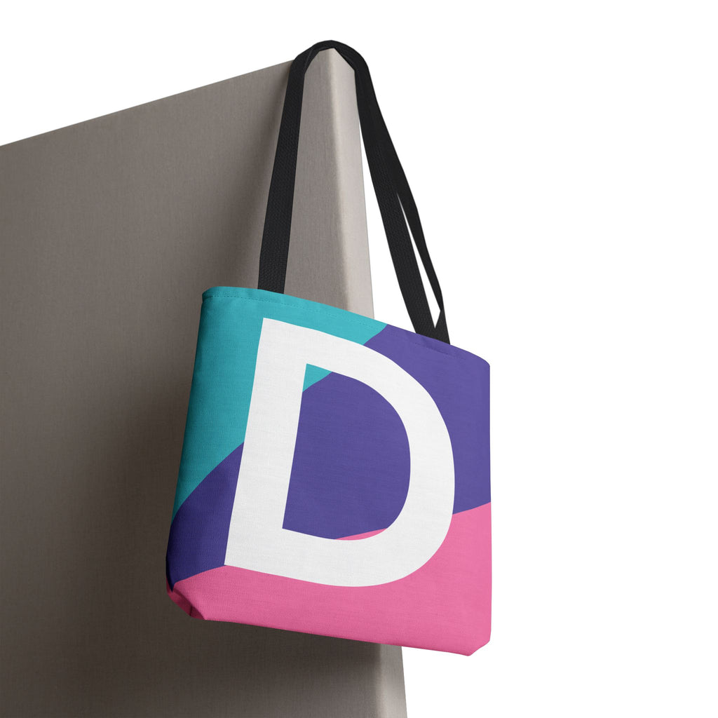 Monogram 'D' Colorblock Tote Bag — Personalized Initial D Shoulder Tote