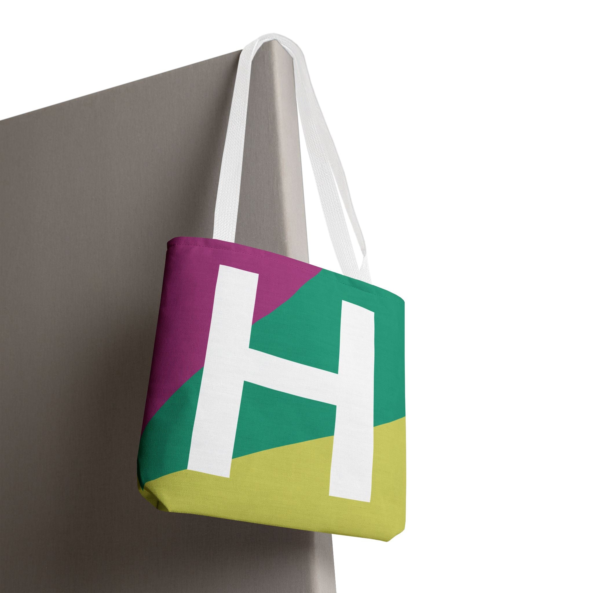 Monogram 'H' Colorblock Tote Bag — Personalized Initial H Shoulder Tote
